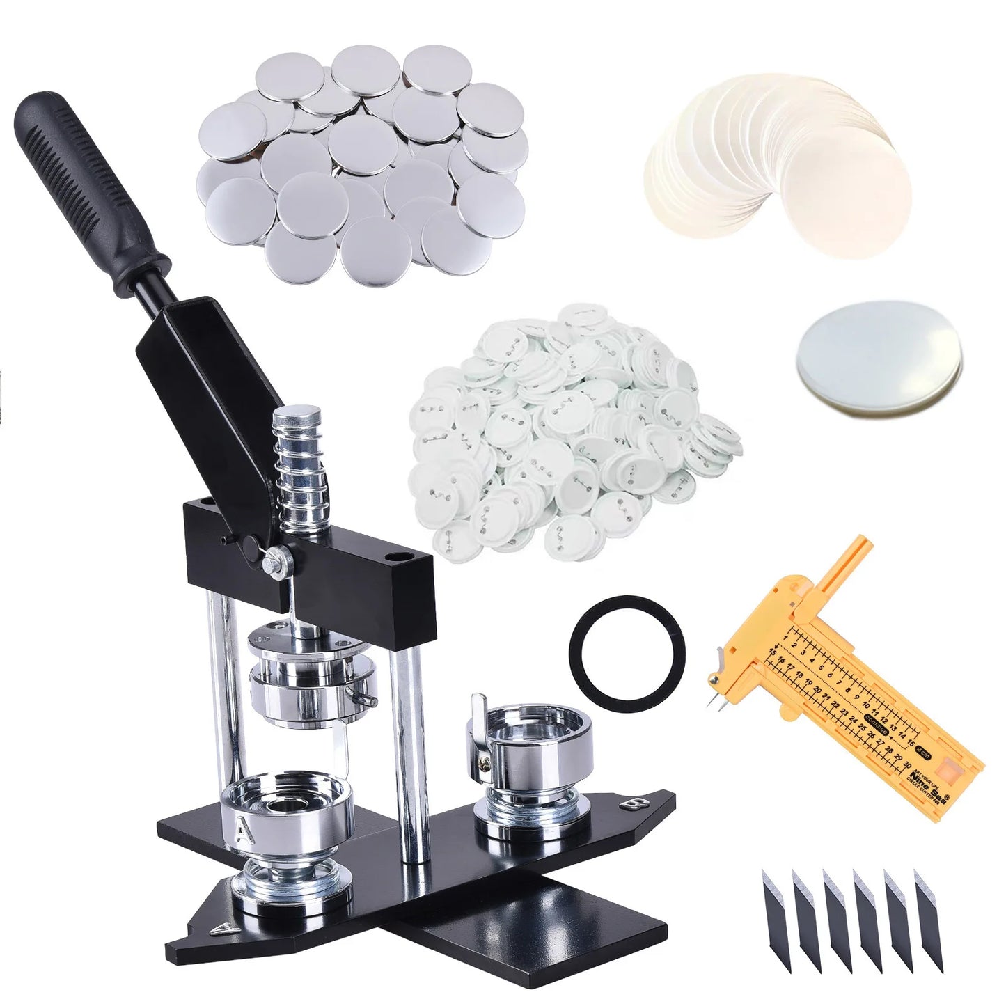 TEBAK  58mm Badge Button Maker Machine Manual Grade Round Badge Machine Set Includes Badge Machine Cutter + Consumables