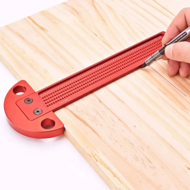 TEBAK W-85 Red Anodized Multi Functional Metal Aluminum Alloy square Ruler Woodworking Scriber T-Shape Ruler