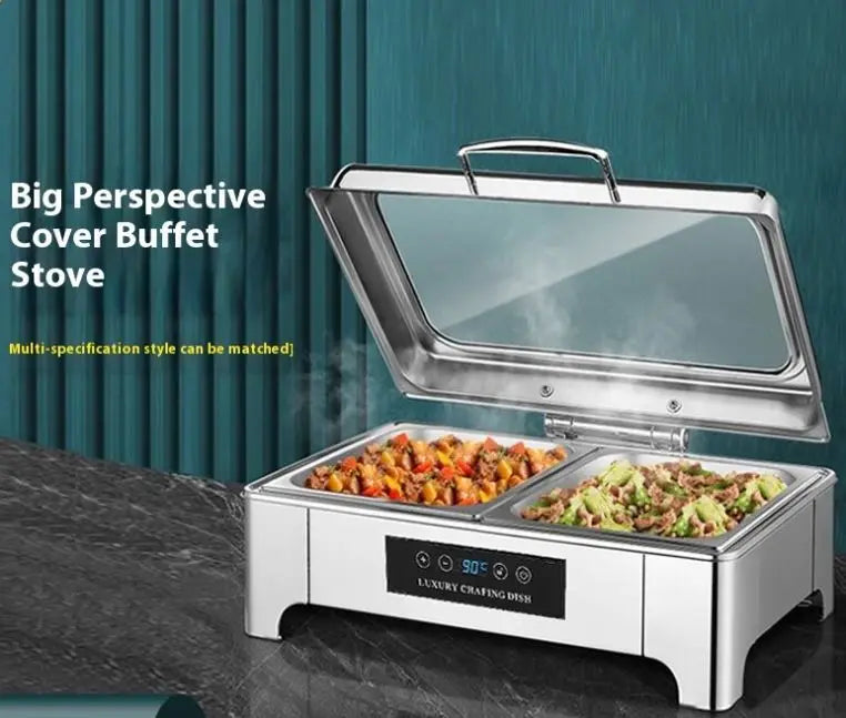 Buffet Dish Commercial Hotel Stainless Steel Self-Heating Electric Dinner Stove With Large Visual Glass Chafing Dish