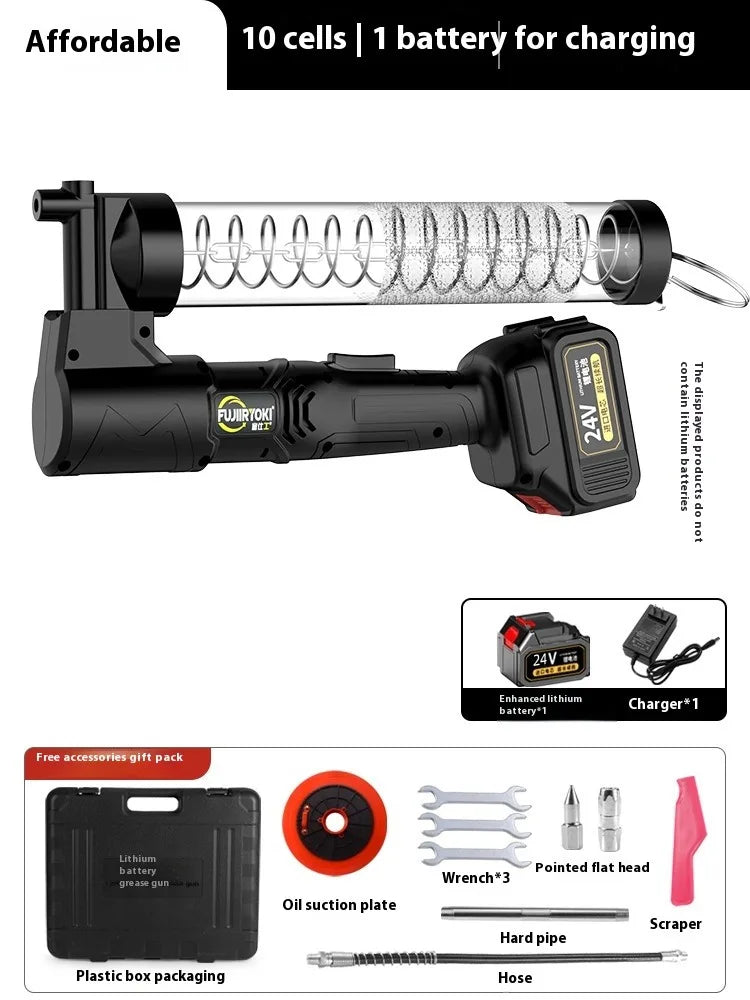 TEBAK Fully Automatic 24V 21V Professional Rechargeable Battery 24V Electric Grease Gun Oil Injector for Equipment Lubrication