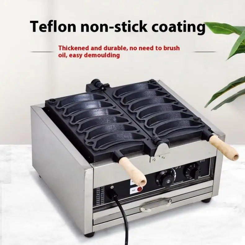 TEBAK Fast Food Restaurant Snack Processing Automatic Gas Electric Waffle Maker Banana Shape Non Stick Commercial Waffle Maker