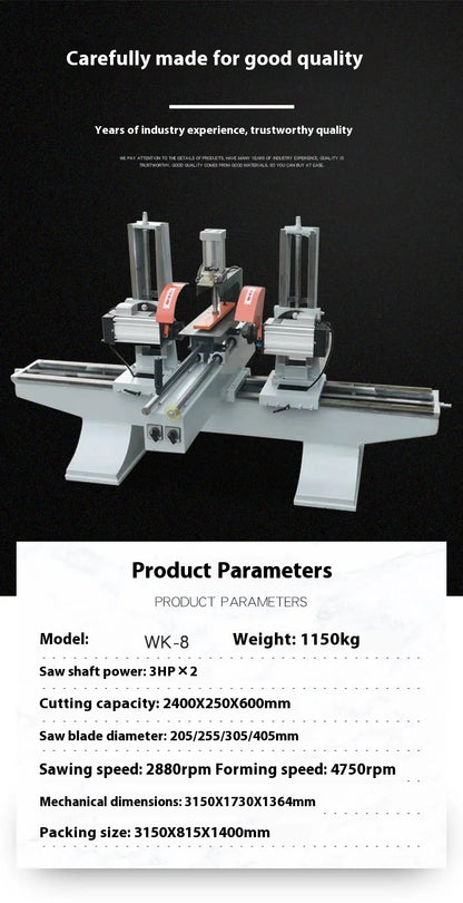 A TK WK-8 Automatic Woodworking Double End Cutting Milling and Saw Machine Wood Trimmer Vertical Horizontal Spindle Moulder Shaper