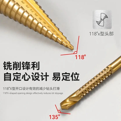 TEBAK Wood Working Tool 6PC Pagoda Drill Titanium Step Drill Bit Set Saw Tooth Drill Bits