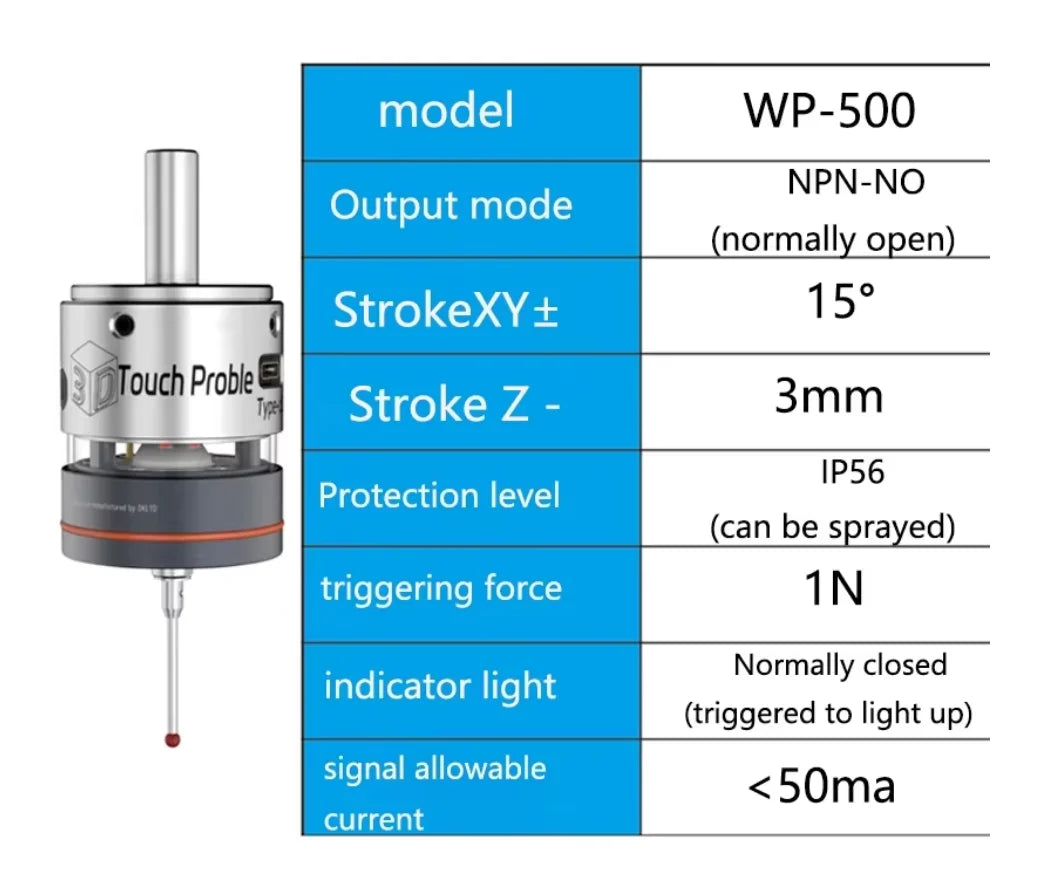 TEBAK CNC WP-500 V6 Anti-roll 3D Edge Finder Touch Probe to Find the Center Desktop Probe Compatible with mach3 Grbl