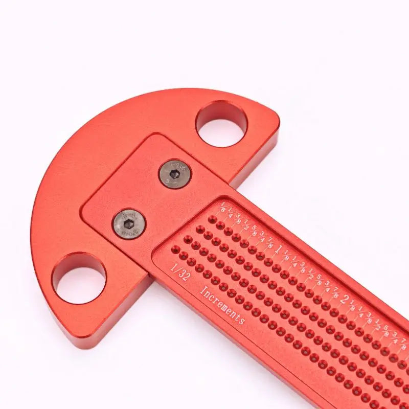 TEBAK W-85 Red Anodized Multi Functional Metal Aluminum Alloy square Ruler Woodworking Scriber T-Shape Ruler