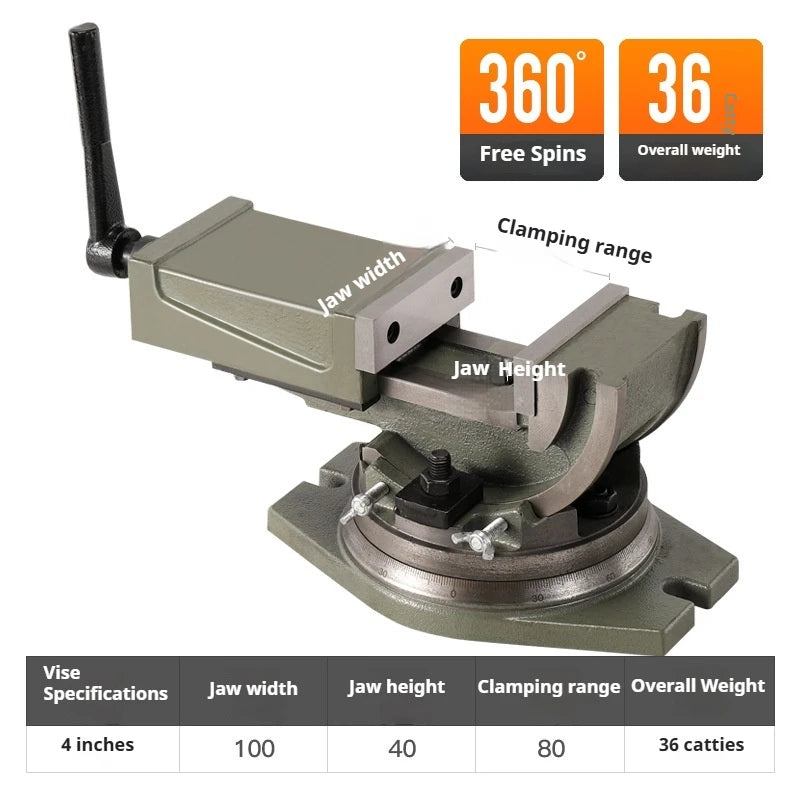 Milling Machine Tiltable Vise, 360-degree Rotating Inclined Bench Vise, 5-inch, 6-inch, 8-inch Heavy-duty Machine Flat Jaw Vise