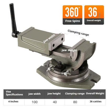 Milling Machine Tiltable Vise, 360-degree Rotating Inclined Bench Vise, 5-inch, 6-inch, 8-inch Heavy-duty Machine Flat Jaw Vise