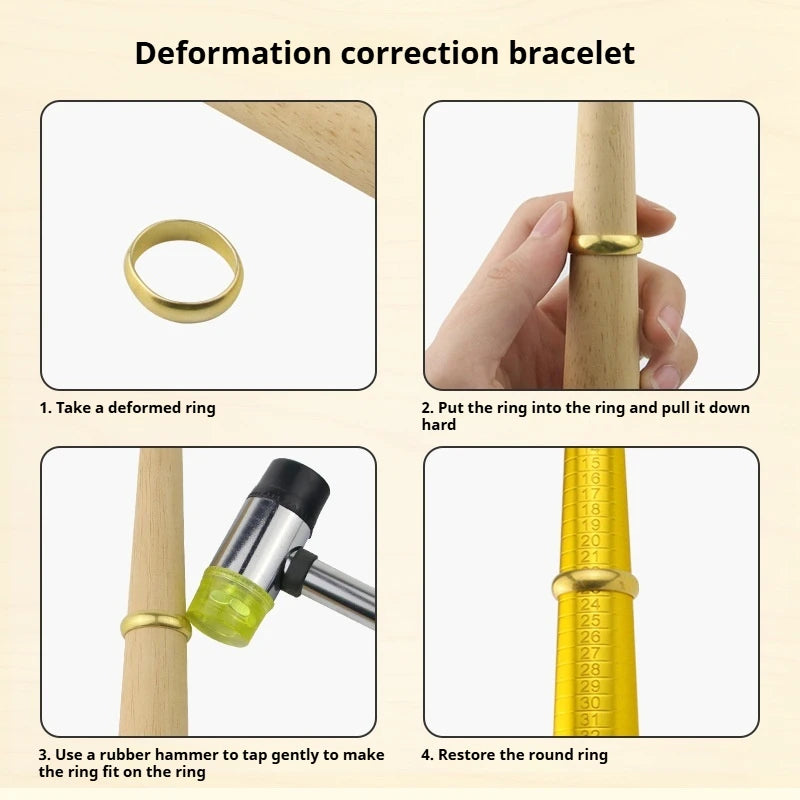 TEBAK Jewelry Round Wood Bracelet Steel Ring Mandrel Jewelry Making Measuring Tools Kits Bangle Stick Oval Wood Bracelet Mandrel