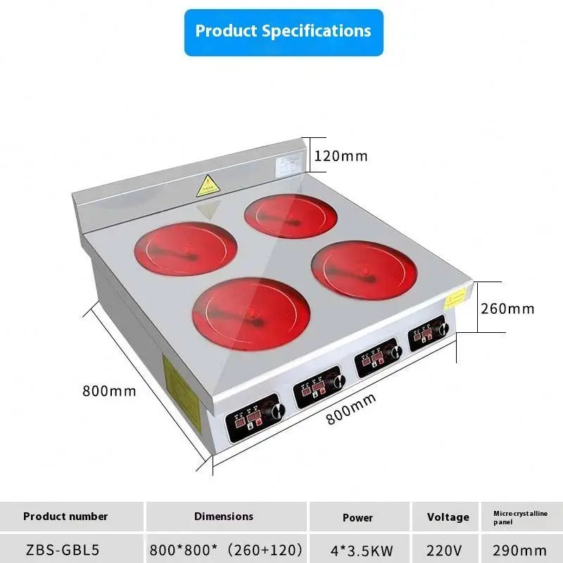 TEBAK Stainless Steel Commercial Induction Cooker Inducter Touch Control LED Display 4 burner Electric Stove Infrared Cooker