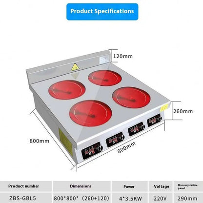 TEBAK Stainless Steel Commercial Induction Cooker Inducter Touch Control LED Display 4 burner Electric Stove Infrared Cooker