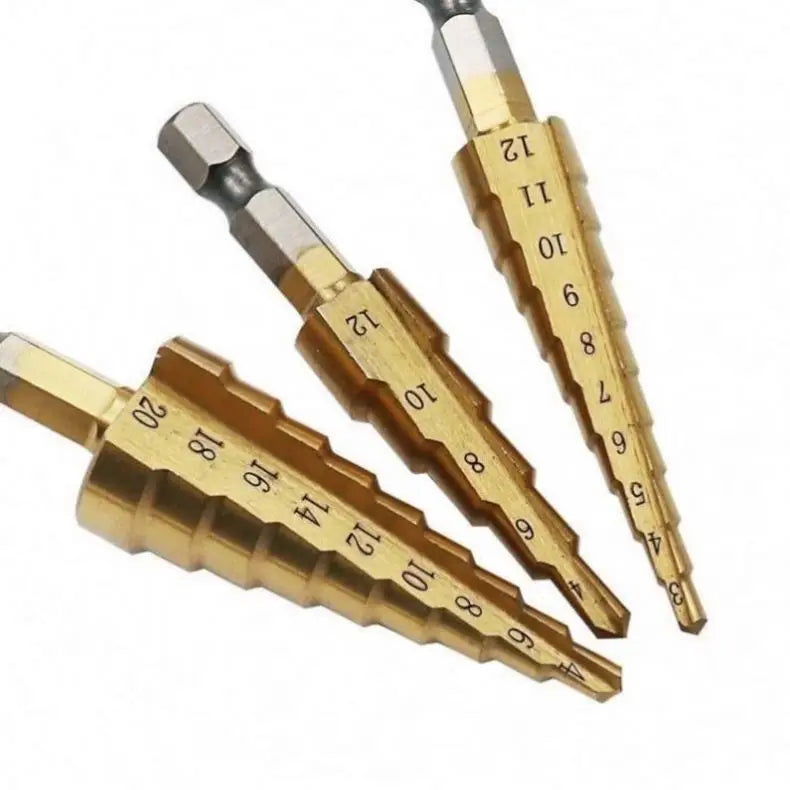 ANDUUK Step Drill Bit Metric Pagoda Shape Hole Cutter HSS Steel Cone Drill Bit Set with Center Punch Wood Metal Cutter
