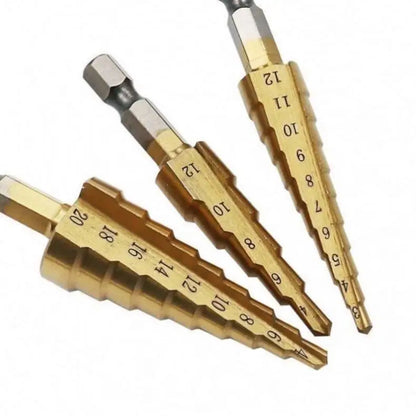 ANDUUK Step Drill Bit Metric Pagoda Shape Hole Cutter HSS Steel Cone Drill Bit Set with Center Punch Wood Metal Cutter