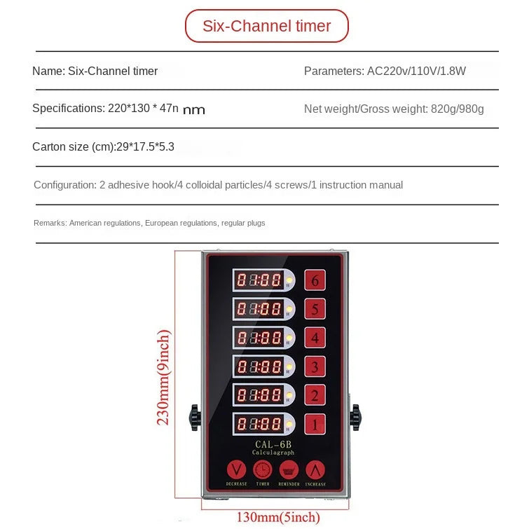 Restaurant Stainless Steel Burger Calculagraph Mechanical Timer Commercial Digital 8 Channels Kitchen Timer for Fried Food