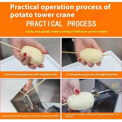 TEBAK Stainless Steel Manual Potato Tower Machine Electric Potato Spiral Cutter Vegetable Fruit Chips Slicer Cutting Machine