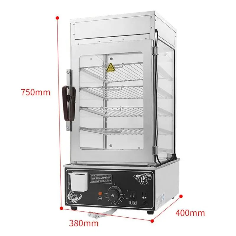 TEBAK Electric Bun Steamer 5 Layers Steamed Bread Sandwich Hot Showcase Stainless Steel Glass Cabinet Food Warmer Display