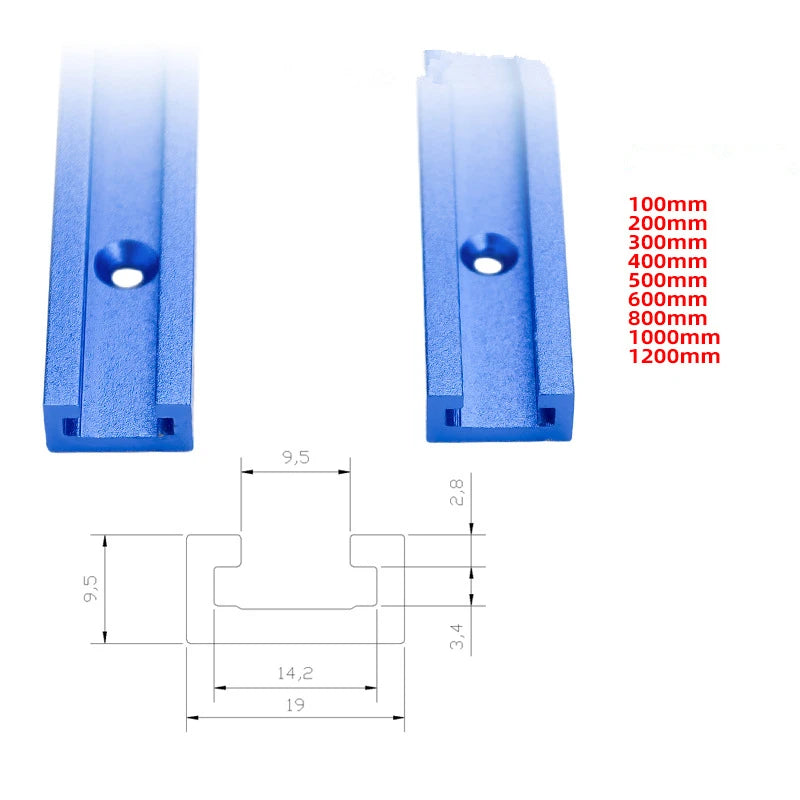 TEBAK W-02 Woodworking 19 T-tracks Double-Cut Profile Universal T-Track With Predrilled Mounting Holes