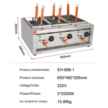 Popular Kitchen Appliances Commercial Heating Noodle Machines Six Heads Electric Noodle Cooker Hot Pot Fryer