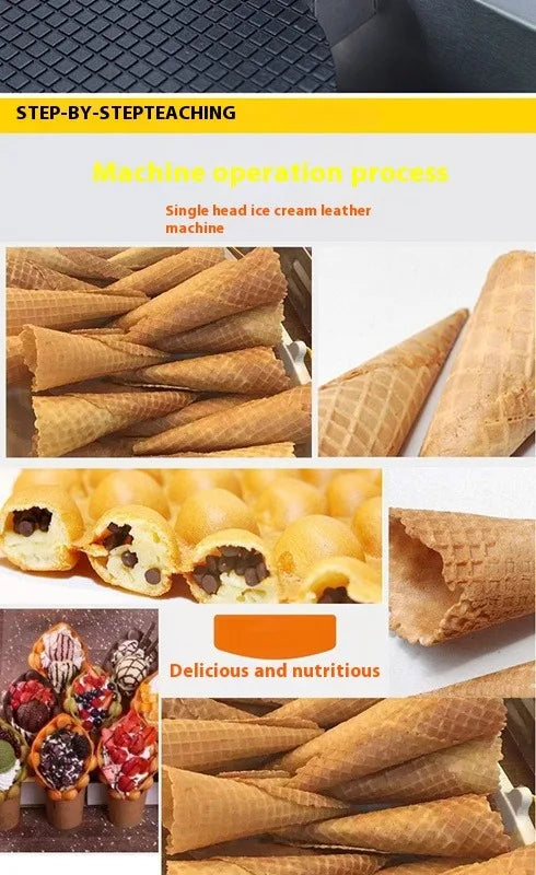 Snack Machines Electric Waffle Making Machine Ice Cream Cone Maker Commercial Durable Nonstick Egg Roll Crepe Pan