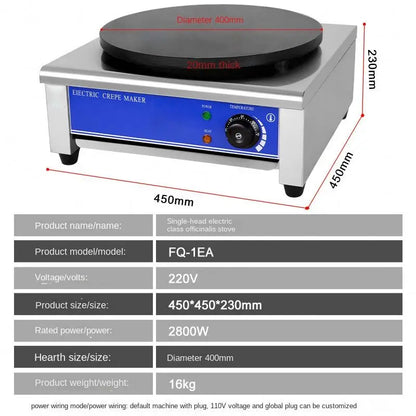 TEBAK Pancake Maker Machine Commercial Stainless Portable Kitchen Electric Crepe Maker Machine for Home Use or Commercial