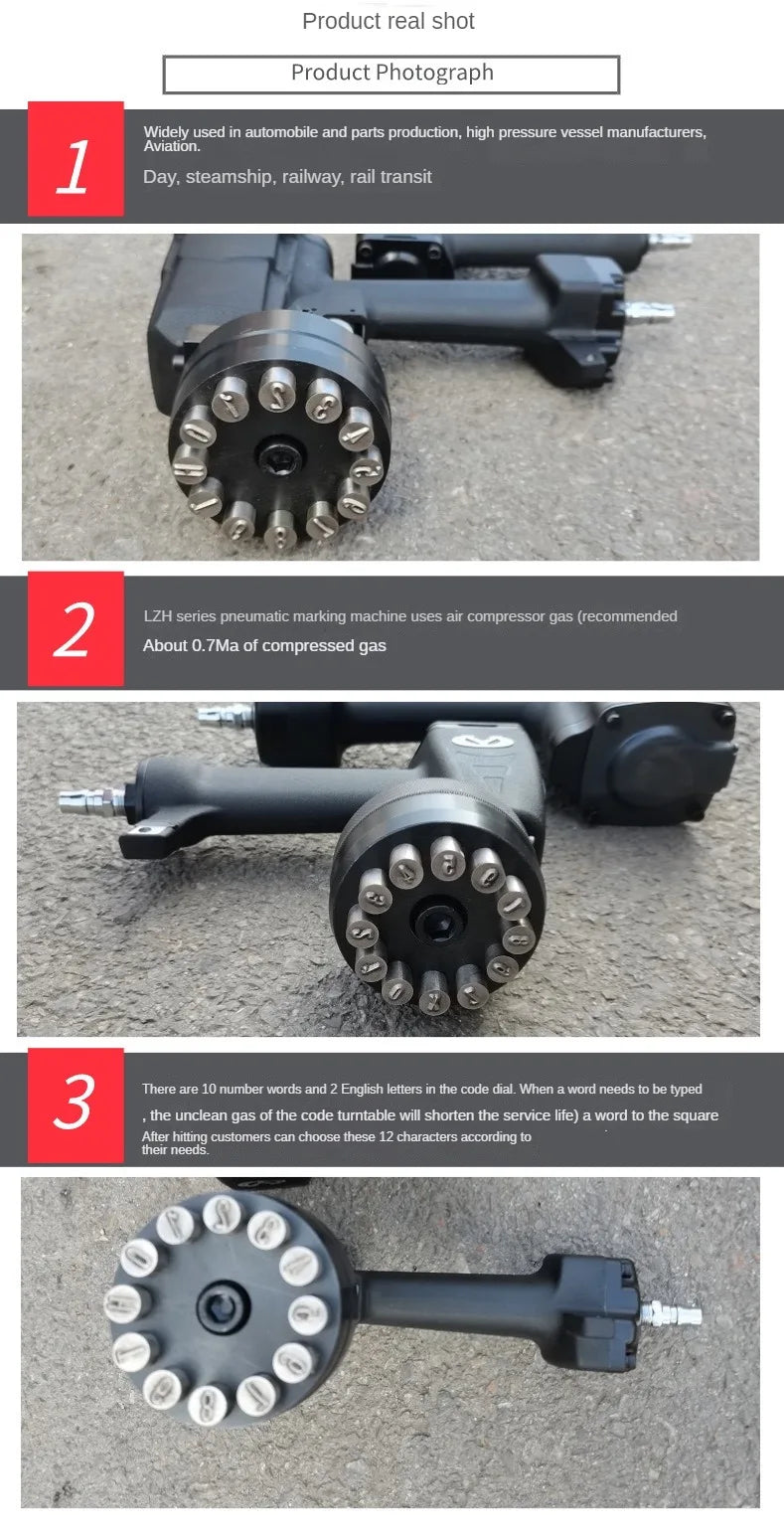 TEBAK 0-9 Numbers Impact Information Onto Cylinder Car Repair Rotary Pneumatic Impact Marking Machine Metal Plate Coder Marker