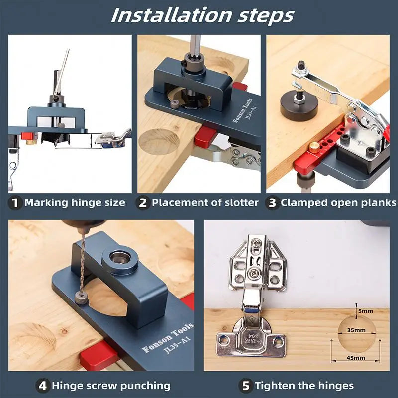 W-134 Adjustable Hinge Boring Jig Concealed Hinge Drilling Guide Jig  Aluminum Alloy Hinge Hole Opener Template Puncher Locator
