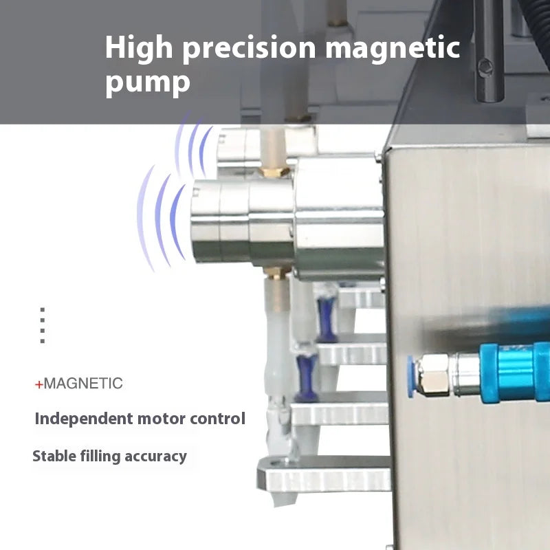 4 Nozzle Semi-Automatic Magnetic Pump Liquid Vial Bottle Packing Machine 10-2500ml Oil Beverage Water Perfume Juice Packaging