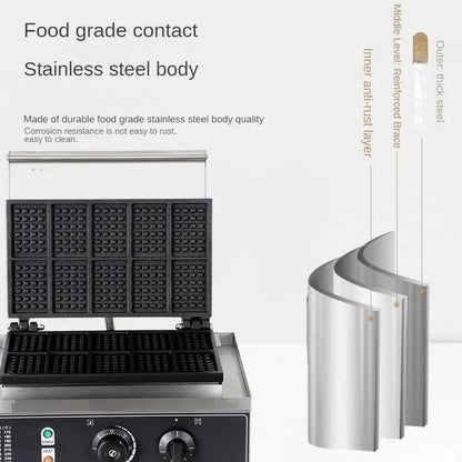 Factory Wholesale Commercial Rectangle Waffle Baker 10pcs Nonstick Electric Belgian Waffle Maker Machine Snack Machine