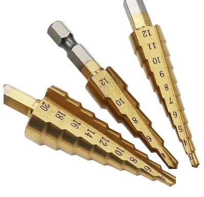ANDUUK Step Drill Bit Metric Pagoda Shape Hole Cutter HSS Steel Cone Drill Bit Set with Center Punch Wood Metal Cutter