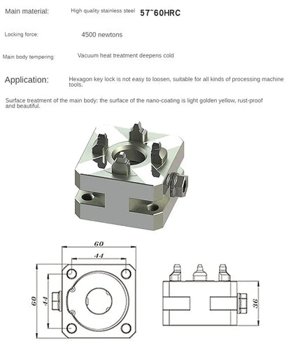 Tebak Precision Stainless Steel 60*60 mm  square Manual Quick Chuck with Locking Screw