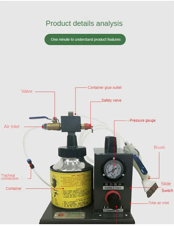 TEBAK Automatic Pneumatic Double Head Glue Filling Machine Spray Machine Shoe Leather Brush Glue Leather Edge Brushing Machine