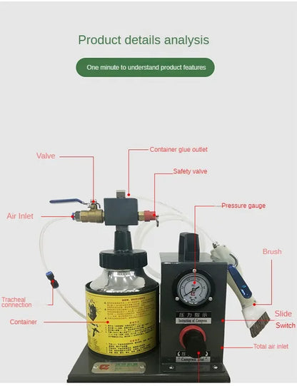 TEBAK Automatic Pneumatic Double Head Glue Filling Machine Spray Machine Shoe Leather Brush Glue Leather Edge Brushing Machine