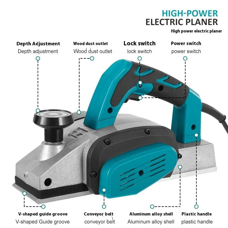 1100W Multifunctional Electric Planer Handheld Wood Planer Industrial Hand Wood Edge Trimmer 2mm Electric Wood Planer Machine