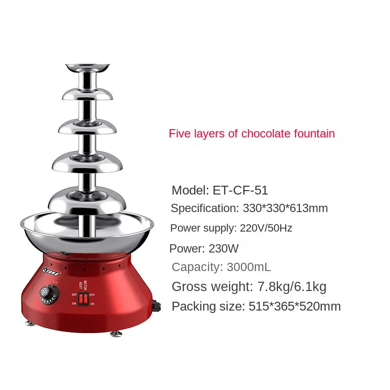 4/5/6/7 Layer Commercial Chocolate Fountain Machine Chocolate Drizzle Heating Waterfall Machine Chocolate Coating Machine