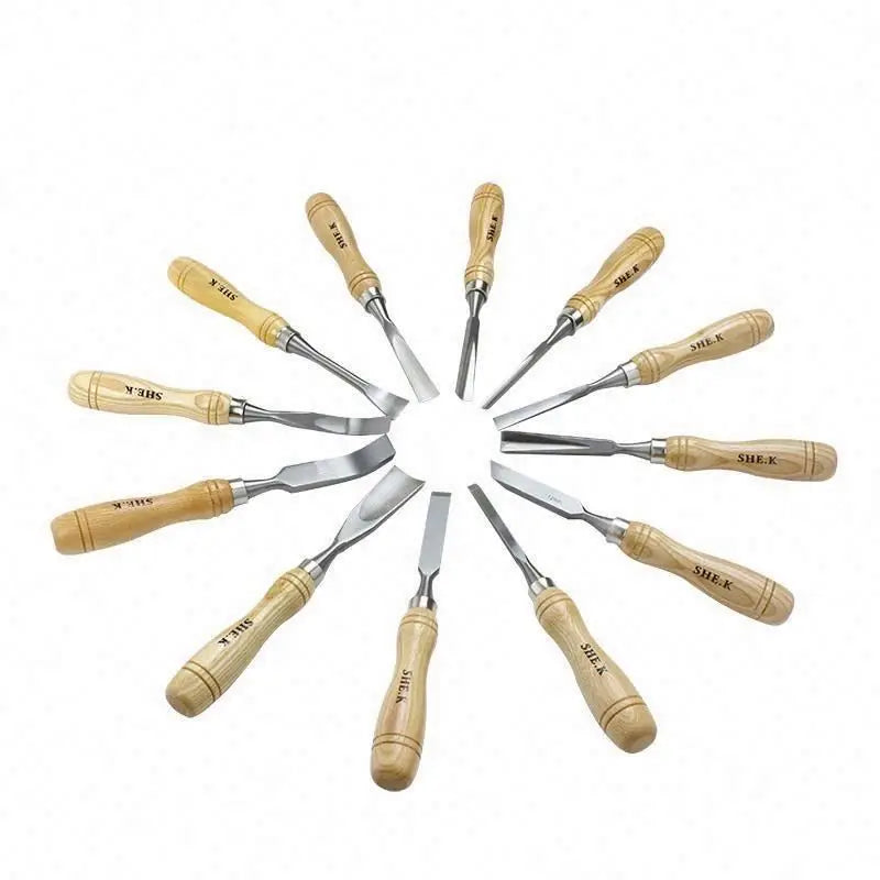 TEBAK 12pcs Woodworking Tools Chisel Set Wood Chisel Tool Set Turning Tools Lathe Carving Hand Chisel With Storage Case