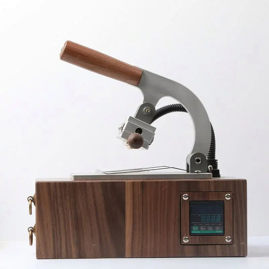 TEBAK Automatic Clothing Leather Tags Label Embossing Cutting Machine Hot Press Leather Stamping Machine