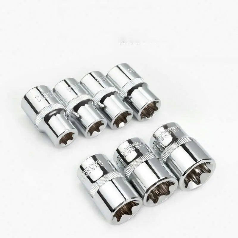 TEBAK Crv Material 14pcs/set E Torx Star Female Bit Sockets Set 1/2" 3/8" 1/4" Drive E4 - E24 Repair Tools Hand Tool Set Sleeve