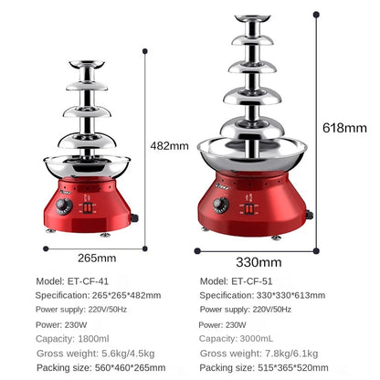 4/5/6/7 Layer Commercial Chocolate Fountain Machine Chocolate Drizzle Heating Waterfall Machine Chocolate Coating Machine