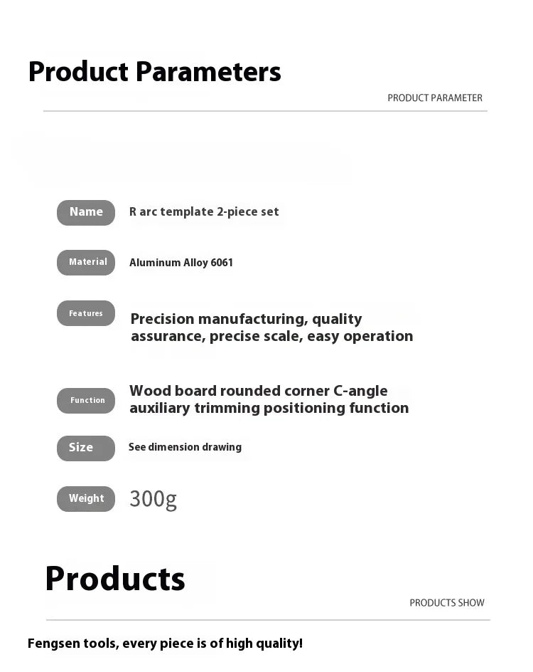 TEBAK W-56 3pcs Aluminium Alloy Rounded Corners Radius Woodworking Routing Templates Radius Quick Jig Router Bit Templates