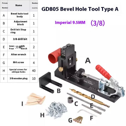 TEBAK W-148 Hinge Hole Opening Tool Woodworking Board Connector Oblique Hole Punching Locator