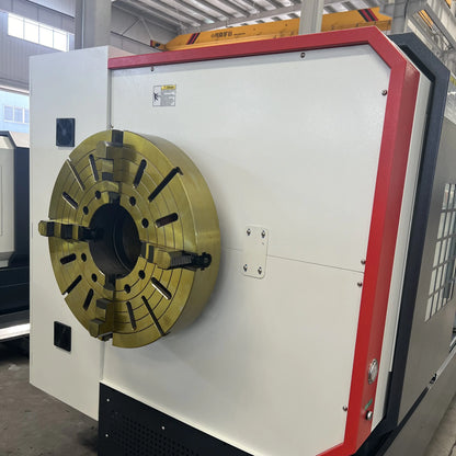 TEBAK CNC Lathe Machine Flat Bed 1100 W Lathe Machine 3000QK1327 Double Chuck CNC Pipe Threading Lathe Machine