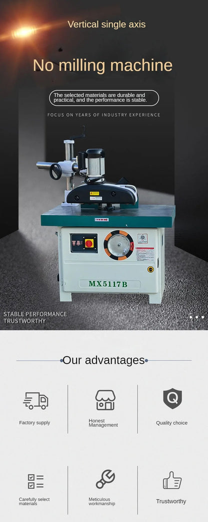XJ-7 Spindle Shaper Moulder Vertical Milling Wood Door Machine Woodworking One Axis Shaper Moulding Wood Shaper Machine MX5117B