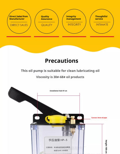 Left Right Hand Valve 4/6mm Outlet Manual Hand Oil Pump for CNC Engraving Machine Oil Viscosity 32-150cst