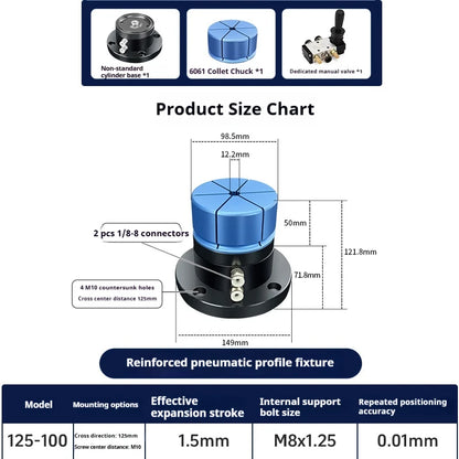ID OD Pneumatic Workingholding Clamps Workpiece Clamping Fixtures Clamp Any Shape Hold On External Internal Form For Machining