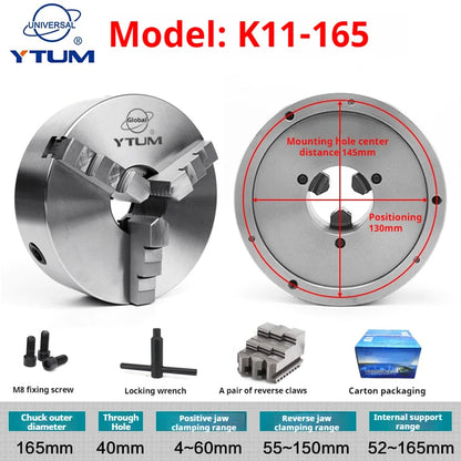 K11-165 165MM 3 Three Jaw Self-Centering Chuck  Lathe Chuck Manual Scroll Chuck Manual Type Accessories