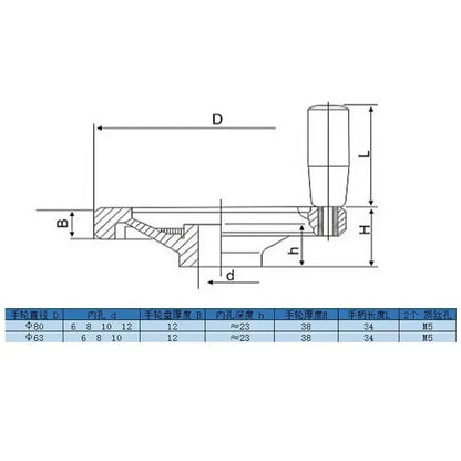 CNC 3D Printer Spoked Handwheel 63mm 80mm Black Aluminum Alloy Handwheel Back Corrugated Milling Machine Lathe