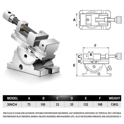 Universal Flat Jaw Precision Vise, Rotating vise，size 2 to 3 inches, 360° Rotation Adjustable angle, Vertical tilt up to 50°