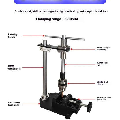 Manual Tapping Machine Small Vertical Desktop Tapper Adjustable T-Handle Tap Holder Wrench B12 1.5-10MM Chuck