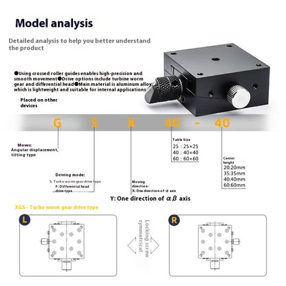 GFG40 GFWG40 X Axis XY Axis 40mm Sliding Table Manual Radian Angle Table Goniometer Swing Table Measurement Displacement Radian