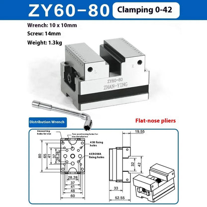 Precision CNC Vise ZY60-80 Four Axis Five Axis Turntable Fixture Self Centering Concentric Flat Nose Pliers for cnc industrial