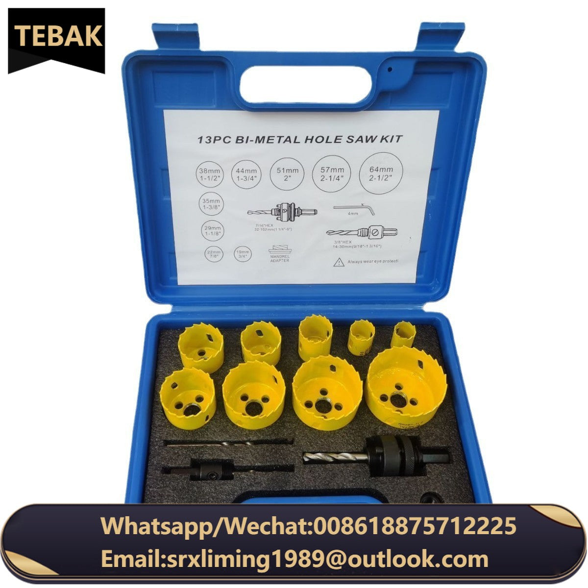 ANDUUK 13Pcs HSS Bi-Metal Hole Saw Set in Blue Plastic Box for Metal Wood Plastic